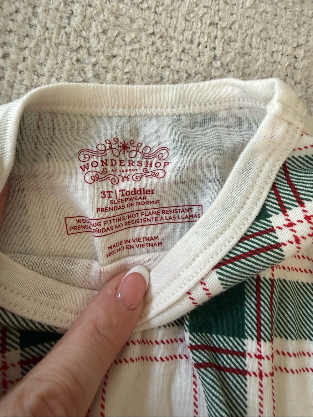 Wondershop Green and Cream Plaid Kids Thermal Pajama Set - Picture 2 of 5